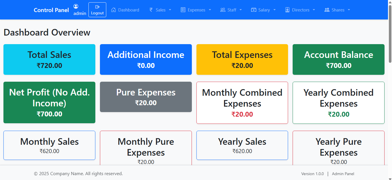 Company Management Software - BizVault Accounting Dashboard